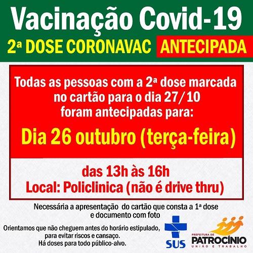 Segunda dose da vacina CORONAVAC que estava marcada para...