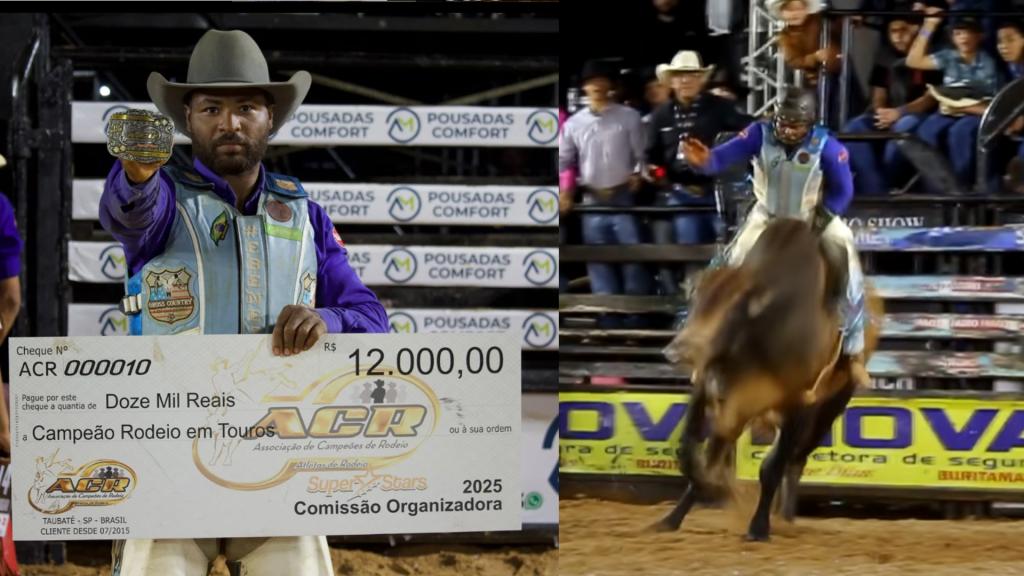 Peão de Patrocínio conquista título no rodeio em touros etapa da ACR no estado de São Paulo