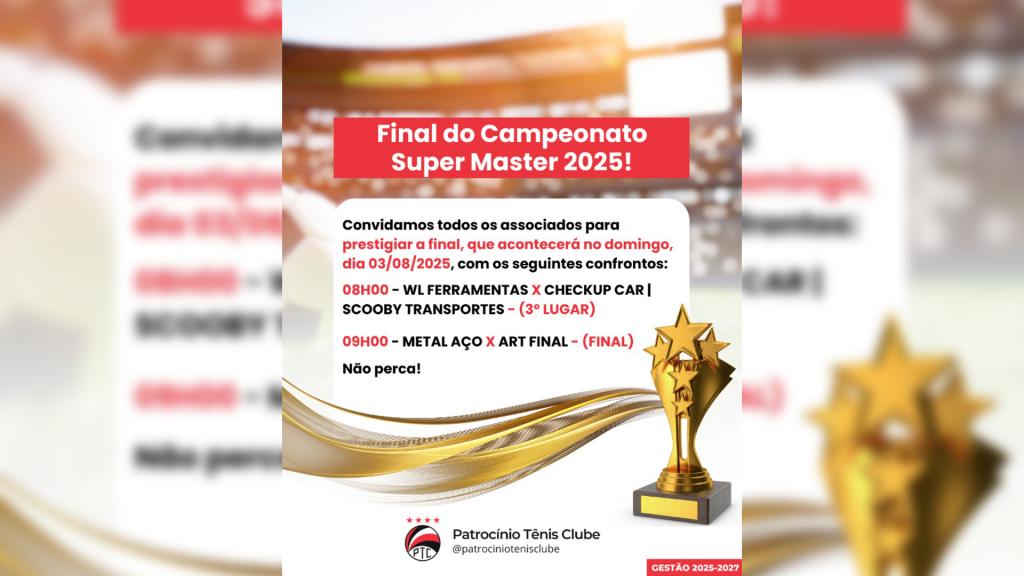 Final do Campeonato Super Master movimenta o Patrocínio Tênis Clube neste domingo